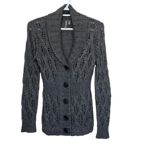 Caslon | Gray Chunky Knit Long Sleeve Button Cardigan Sweater Alpaca Size XS